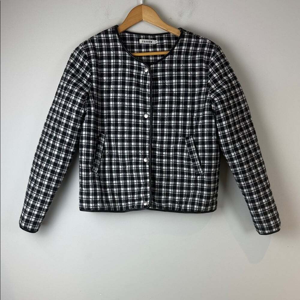 Farrow Quilted Black and White Checkered Jacket Size Medium